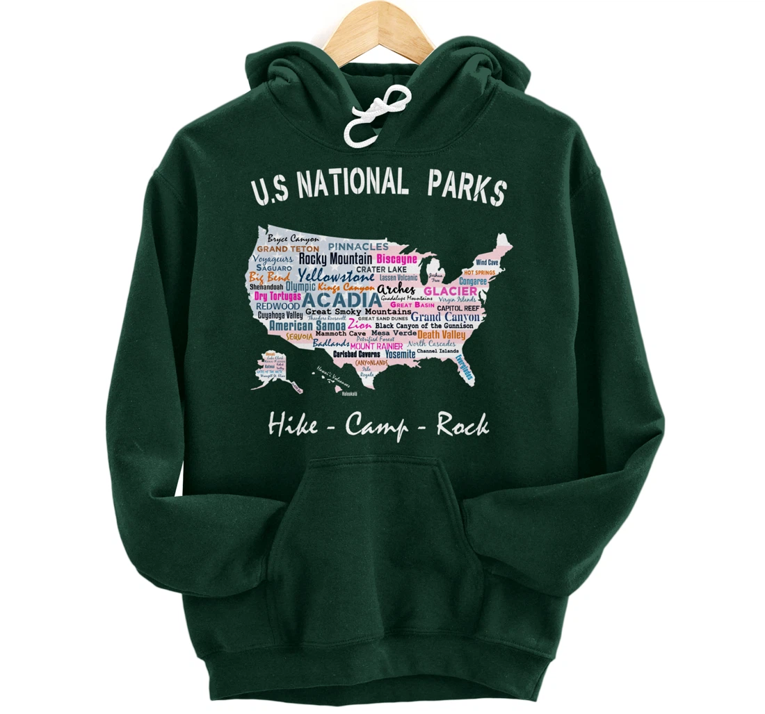 US National Parks T Shirt Map Camping Hiking Men Women Gift Pullover Hoodie