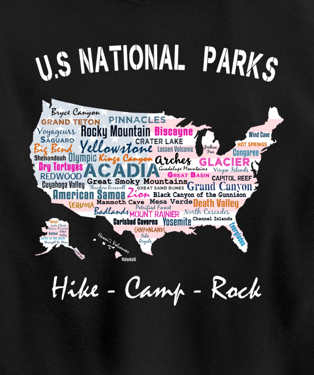 US National Parks T Shirt Map Camping Hiking Men Women Gift Pullover Hoodie