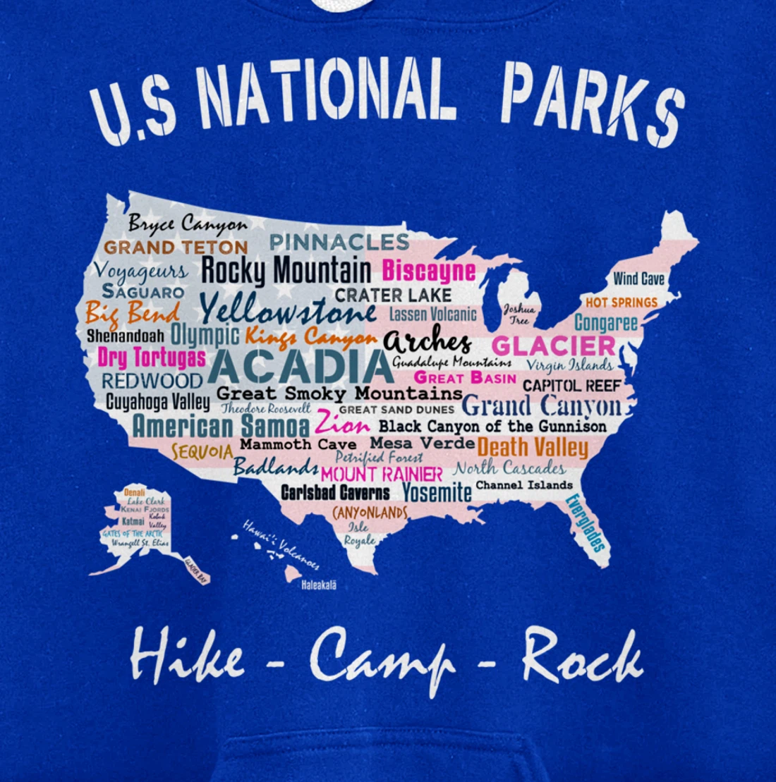 US National Parks T Shirt Map Camping Hiking Men Women Gift Pullover Hoodie