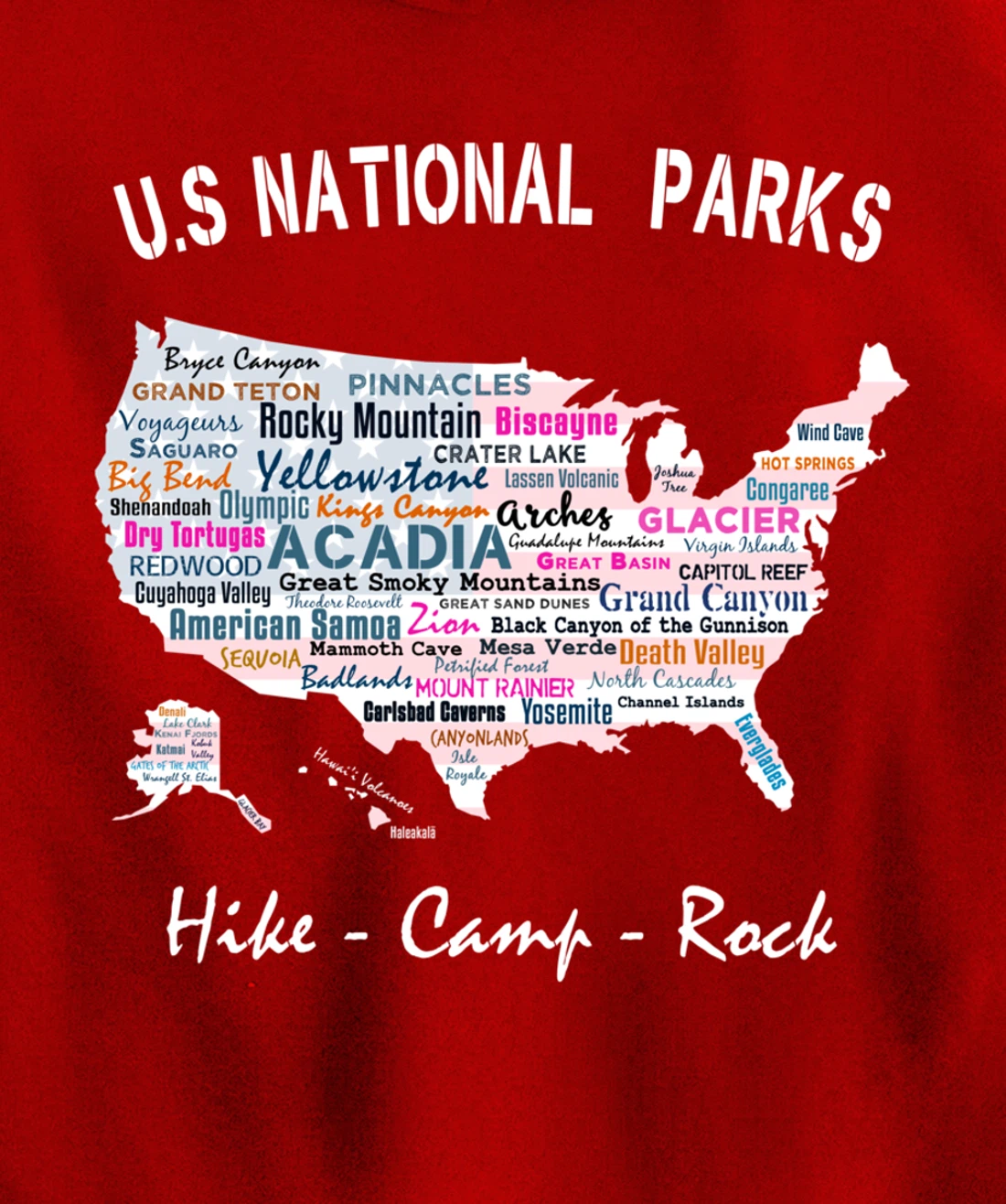 US National Parks T Shirt Map Camping Hiking Men Women Gift Pullover Hoodie