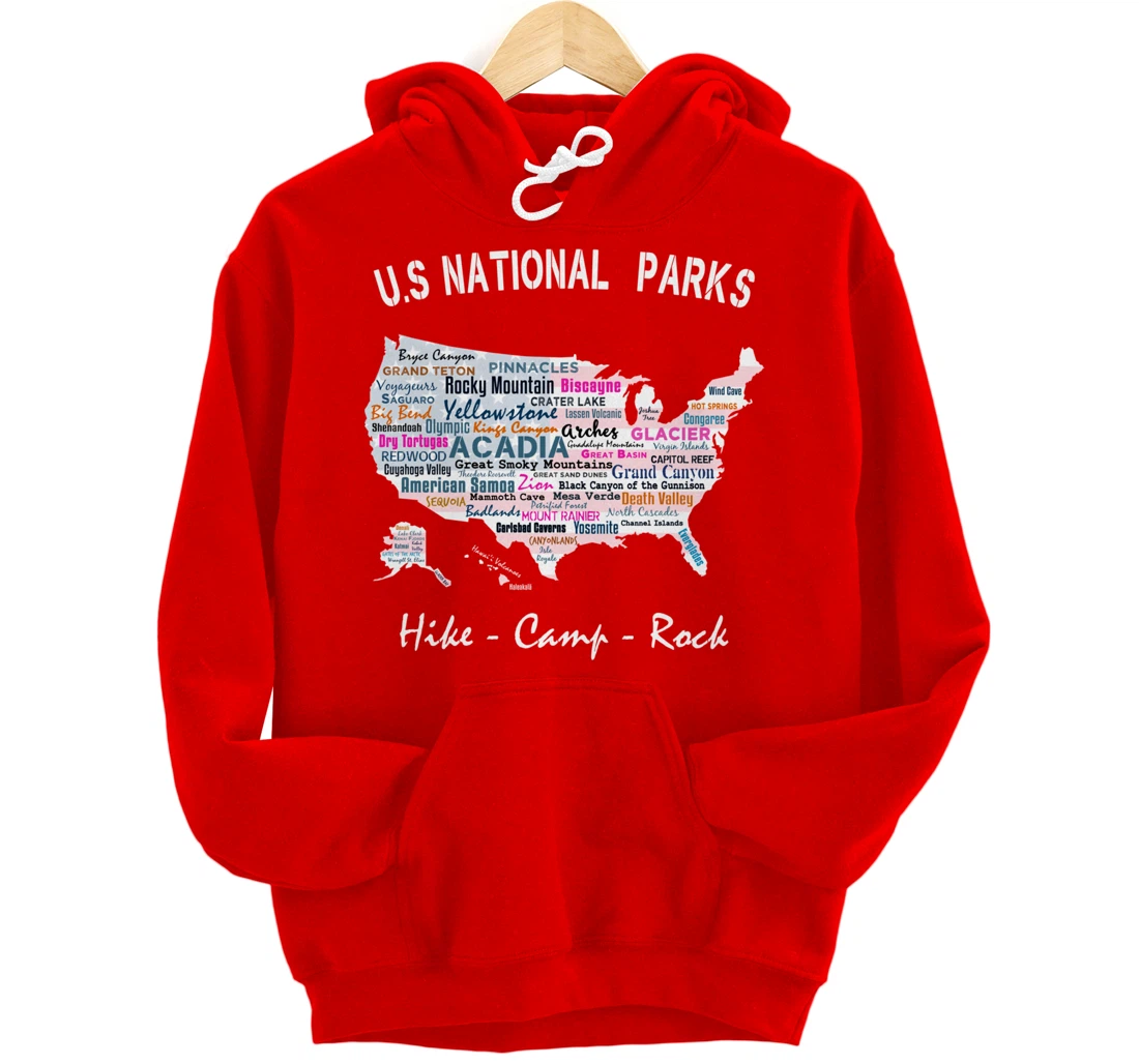US National Parks T Shirt Map Camping Hiking Men Women Gift Pullover Hoodie