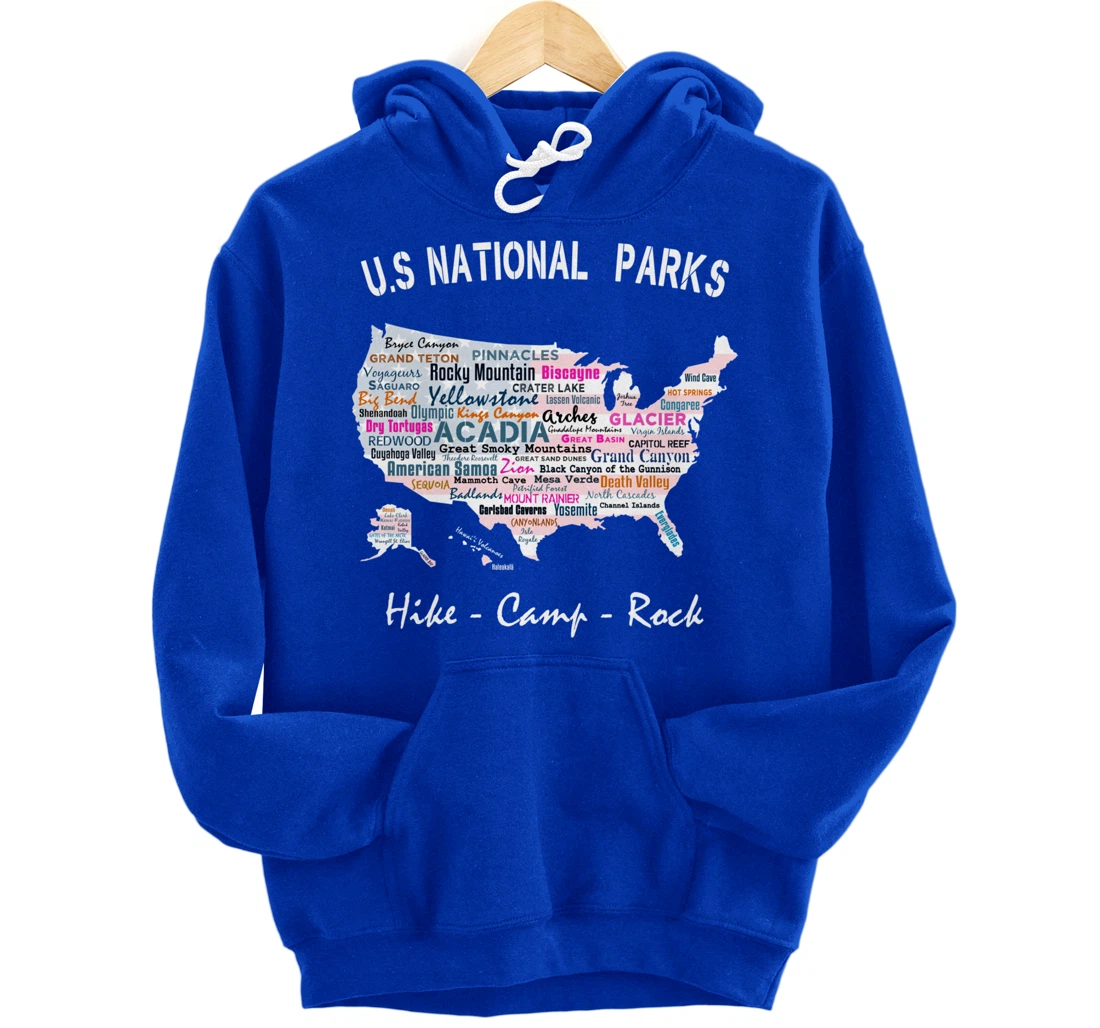 US National Parks T Shirt Map Camping Hiking Men Women Gift Pullover Hoodie