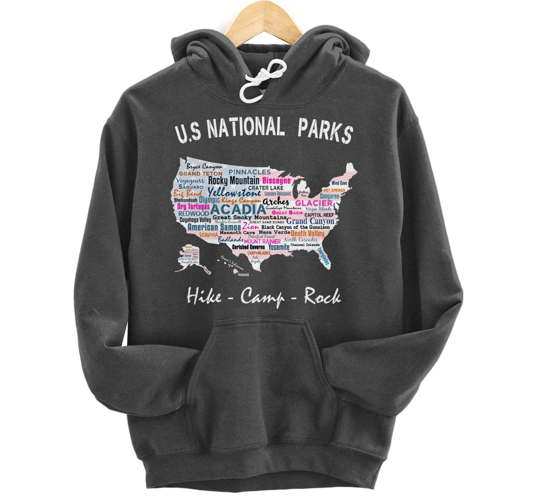 US National Parks T Shirt Map Camping Hiking Men Women Gift Pullover Hoodie