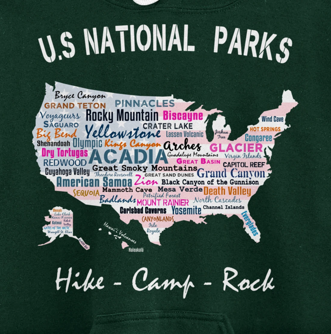 US National Parks T Shirt Map Camping Hiking Men Women Gift Pullover Hoodie