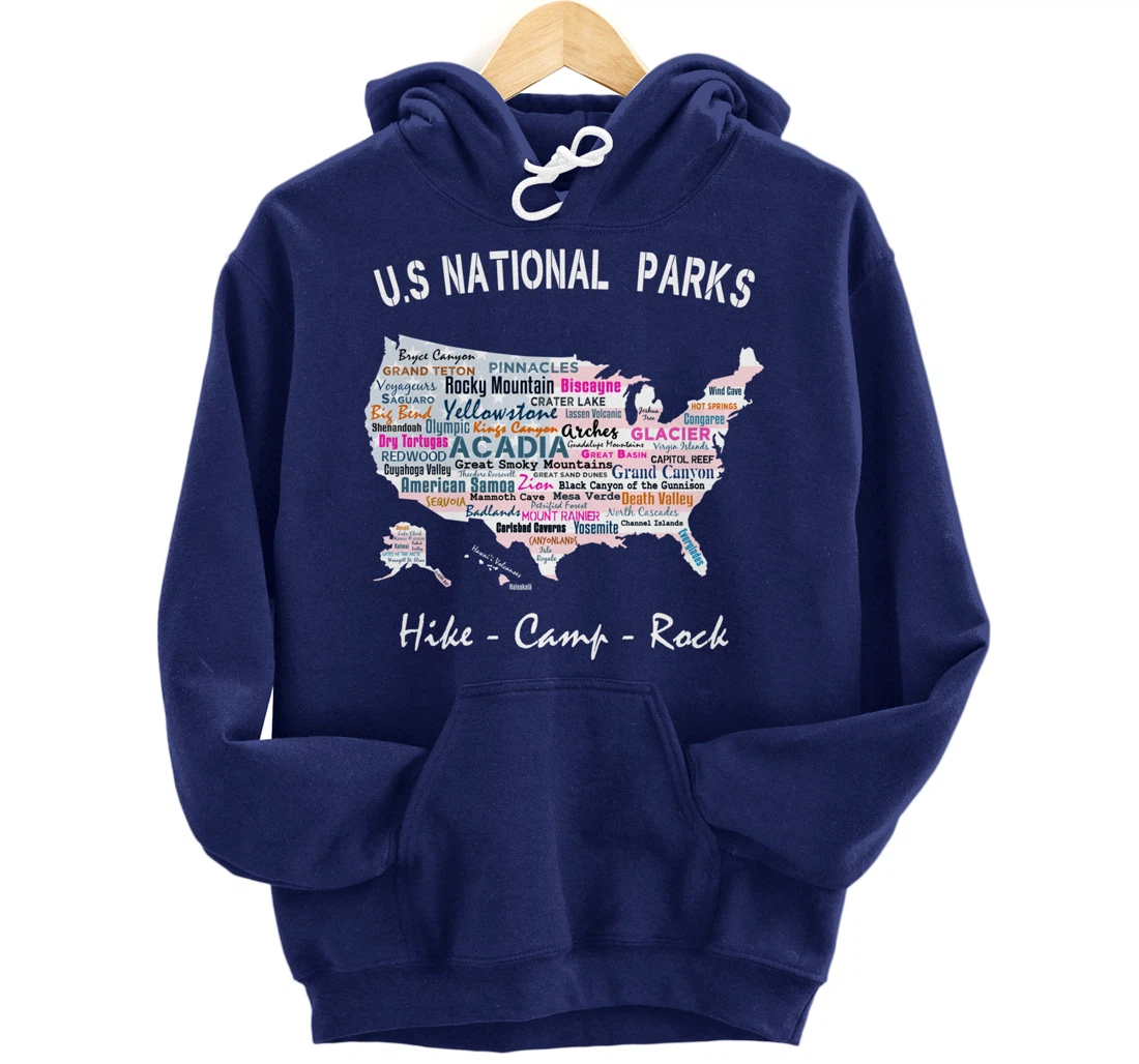 US National Parks T Shirt Map Camping Hiking Men Women Gift Pullover Hoodie