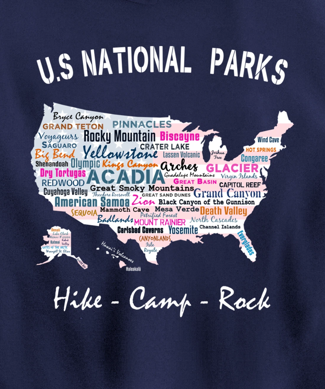 US National Parks T Shirt Map Camping Hiking Men Women Gift Pullover Hoodie
