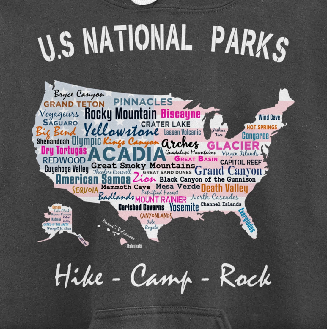 US National Parks T Shirt Map Camping Hiking Men Women Gift Pullover Hoodie