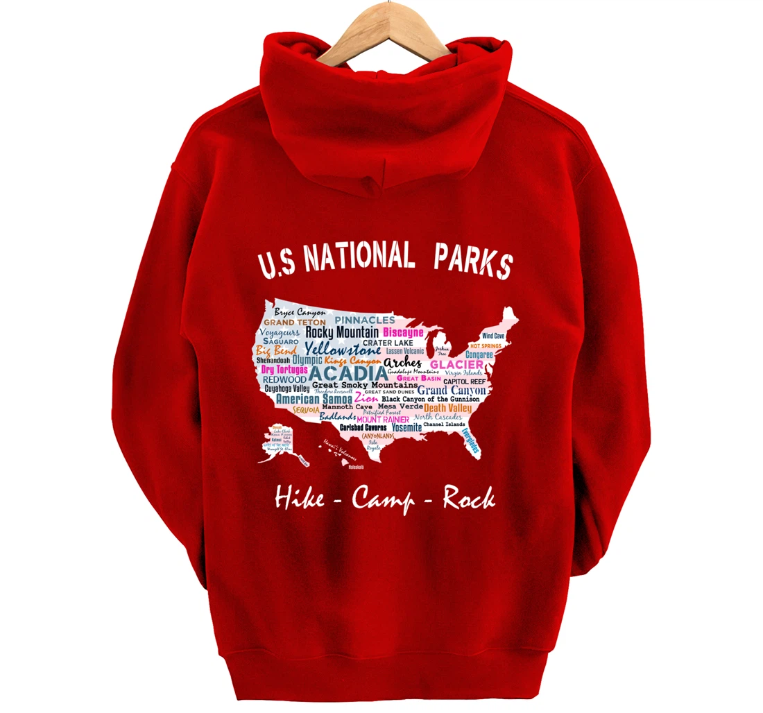 US National Parks T Shirt Map Camping Hiking Men Women Gift Pullover Hoodie