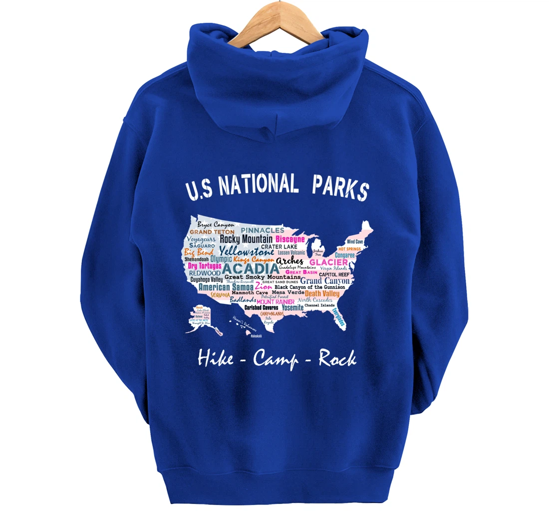 US National Parks T Shirt Map Camping Hiking Men Women Gift Pullover Hoodie