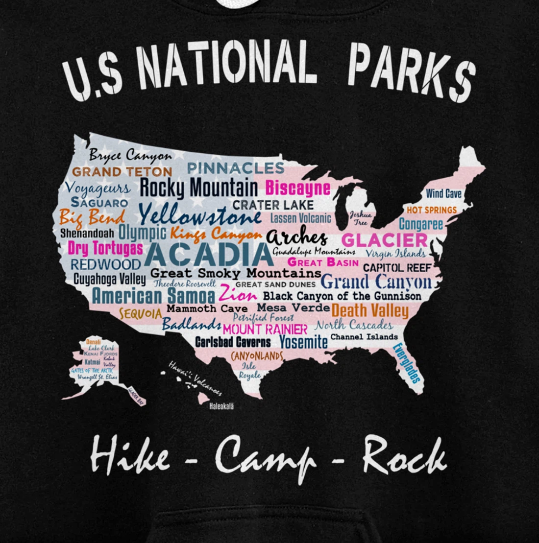 US National Parks T Shirt Map Camping Hiking Men Women Gift Pullover Hoodie