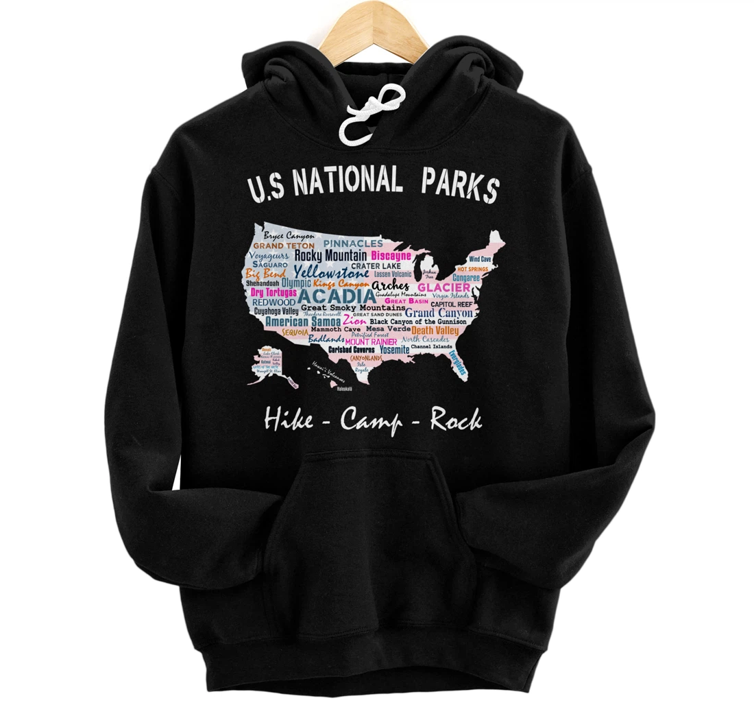 US National Parks T Shirt Map Camping Hiking Men Women Gift Pullover Hoodie