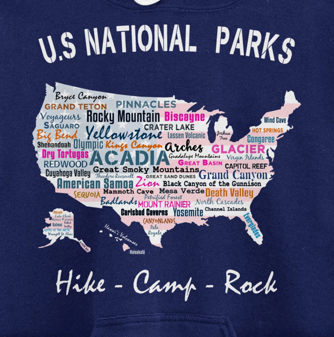 US National Parks T Shirt Map Camping Hiking Men Women Gift Pullover Hoodie