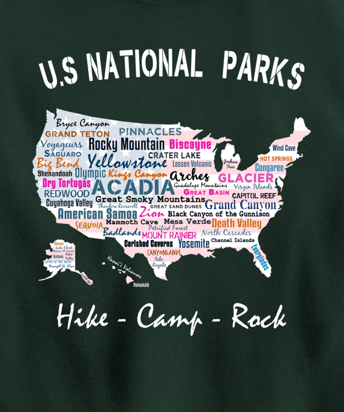 US National Parks T Shirt Map Camping Hiking Men Women Gift Pullover Hoodie