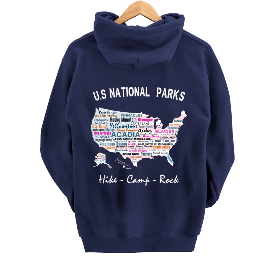 US National Parks T Shirt Map Camping Hiking Men Women Gift Pullover Hoodie