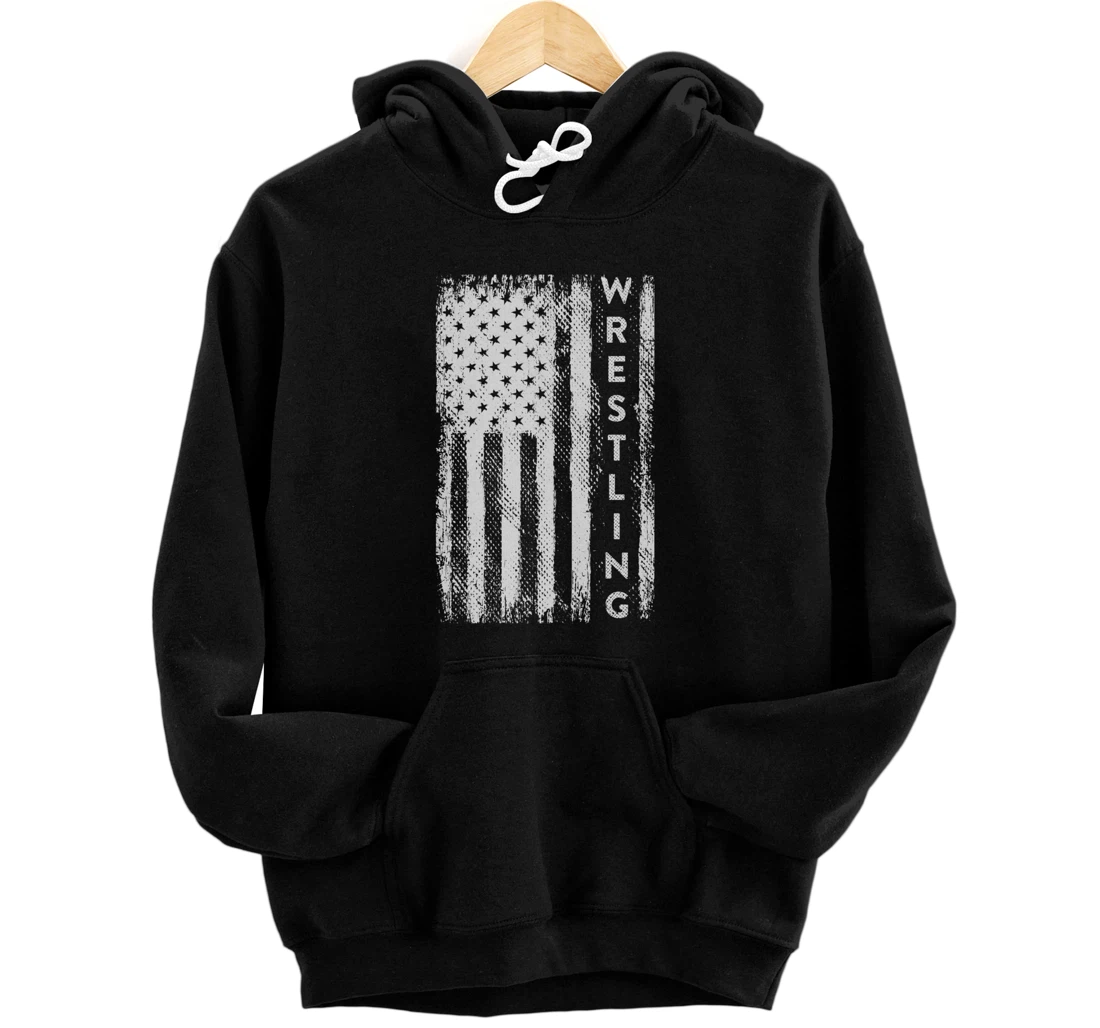 Wrestling Shirts For Men Women - USA American Flag Wrestling Pullover Hoodie