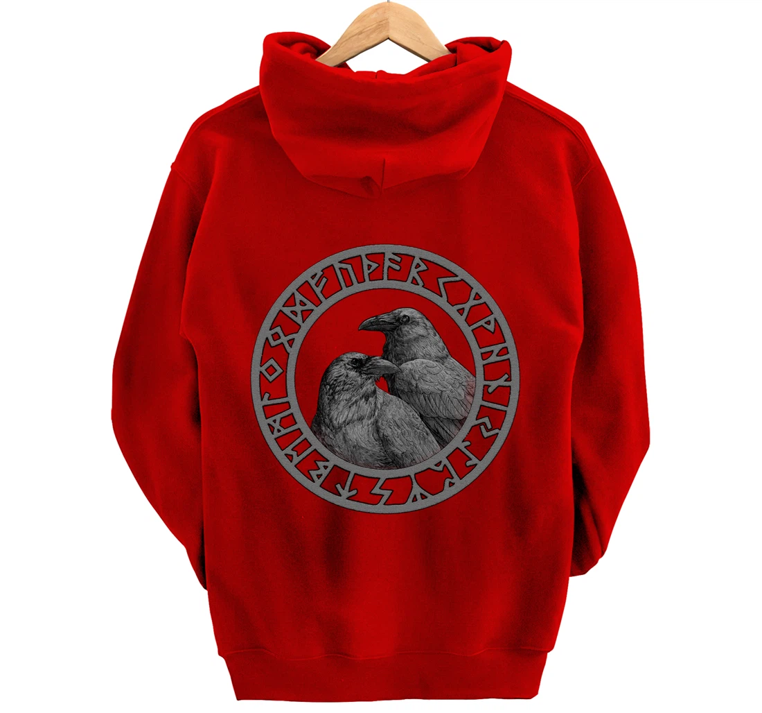 Viking Norse Mythology Vegvisir Runes Odin's Huginn & Muninn Pullover Hoodie