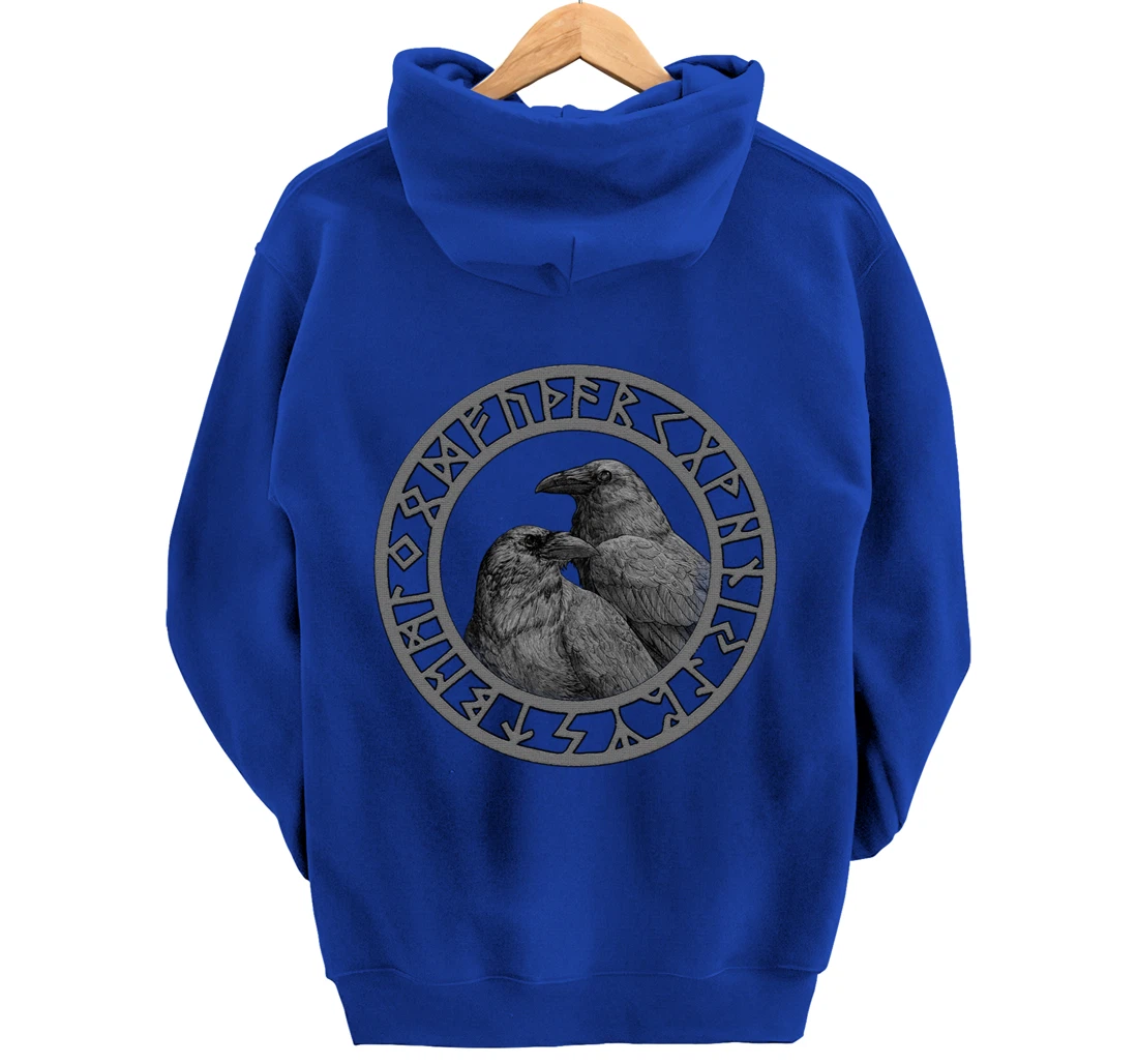 Viking Norse Mythology Vegvisir Runes Odin's Huginn & Muninn Pullover Hoodie