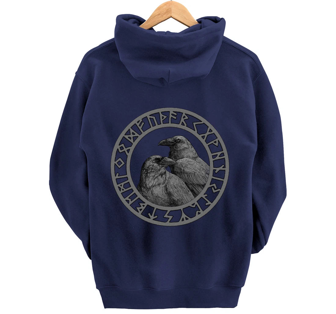 Viking Norse Mythology Vegvisir Runes Odin's Huginn & Muninn Pullover Hoodie