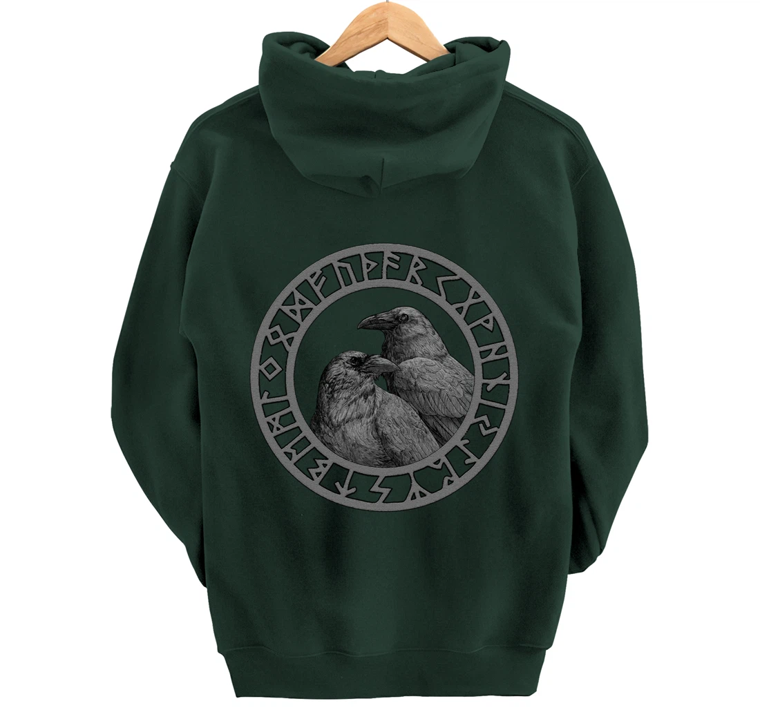 Viking Norse Mythology Vegvisir Runes Odin's Huginn & Muninn Pullover Hoodie