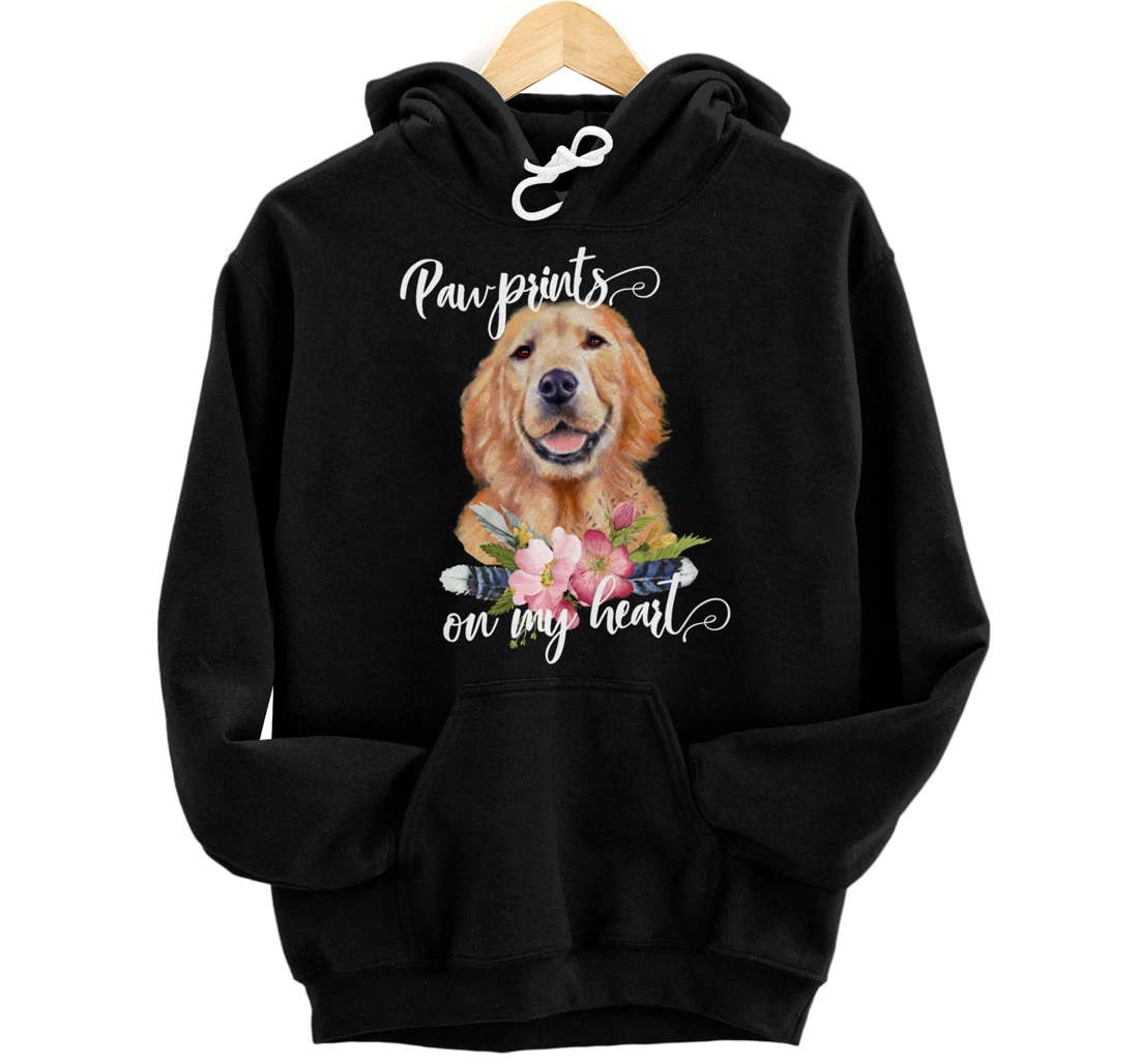 Paw Prints on My Heart Dog Lover Gifts Golden Retriever Pullover Hoodie