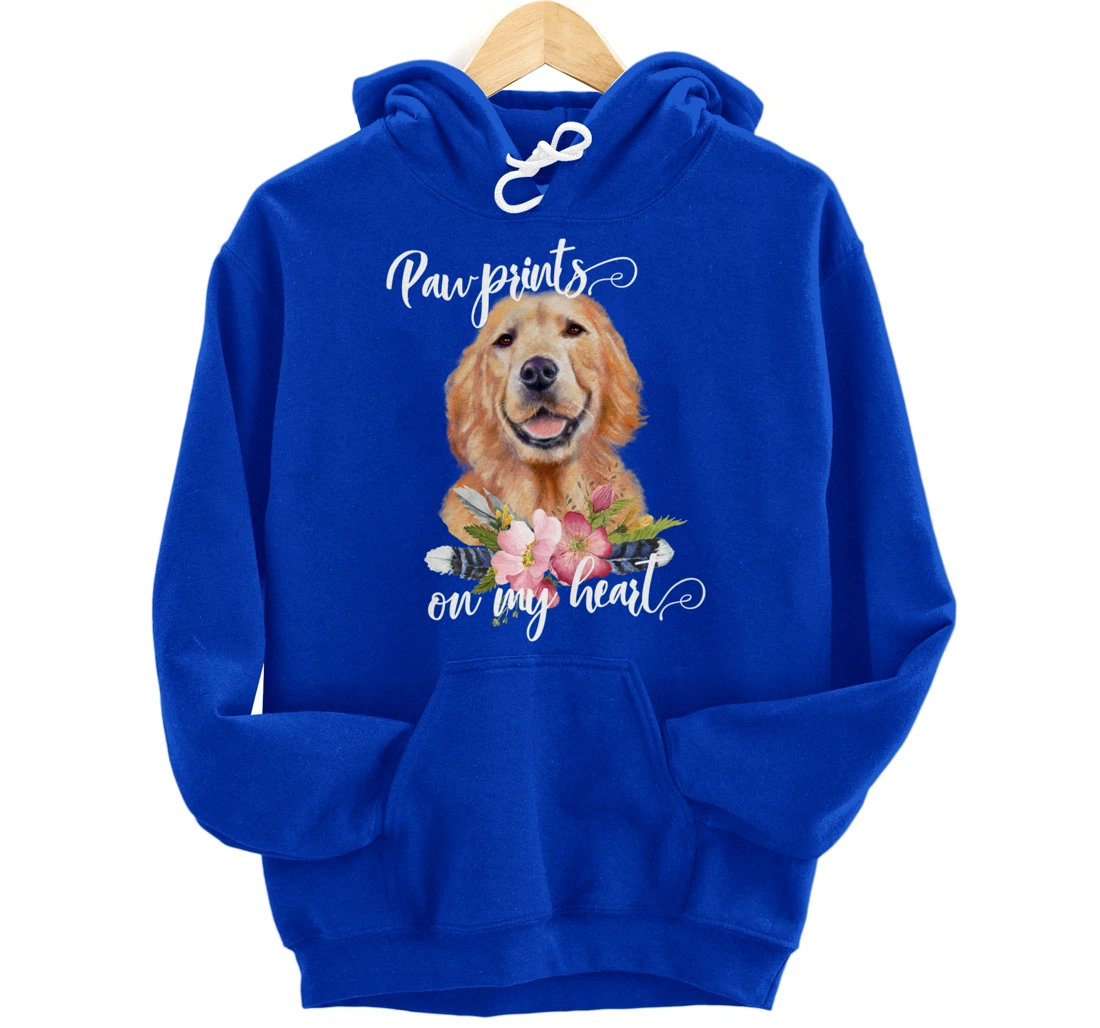 Paw Prints on My Heart Dog Lover Gifts Golden Retriever Pullover Hoodie