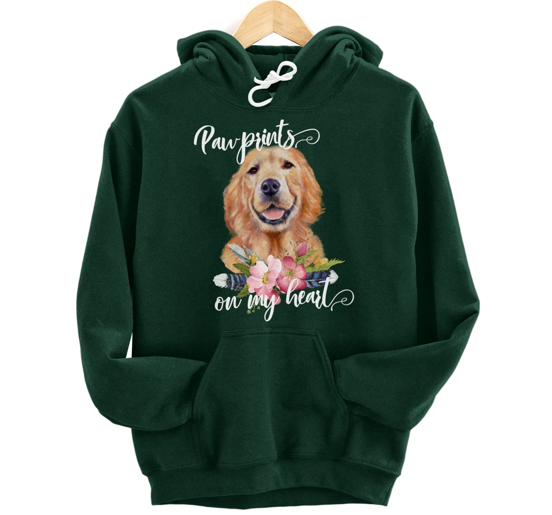 Paw Prints on My Heart Dog Lover Gifts Golden Retriever Pullover Hoodie