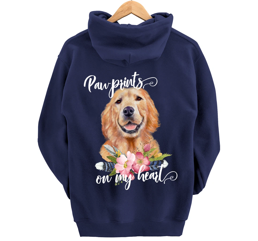 Paw Prints on My Heart Dog Lover Gifts Golden Retriever Pullover Hoodie