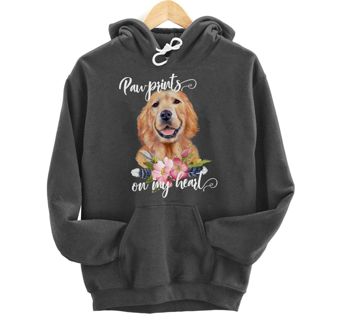Paw Prints on My Heart Dog Lover Gifts Golden Retriever Pullover Hoodie