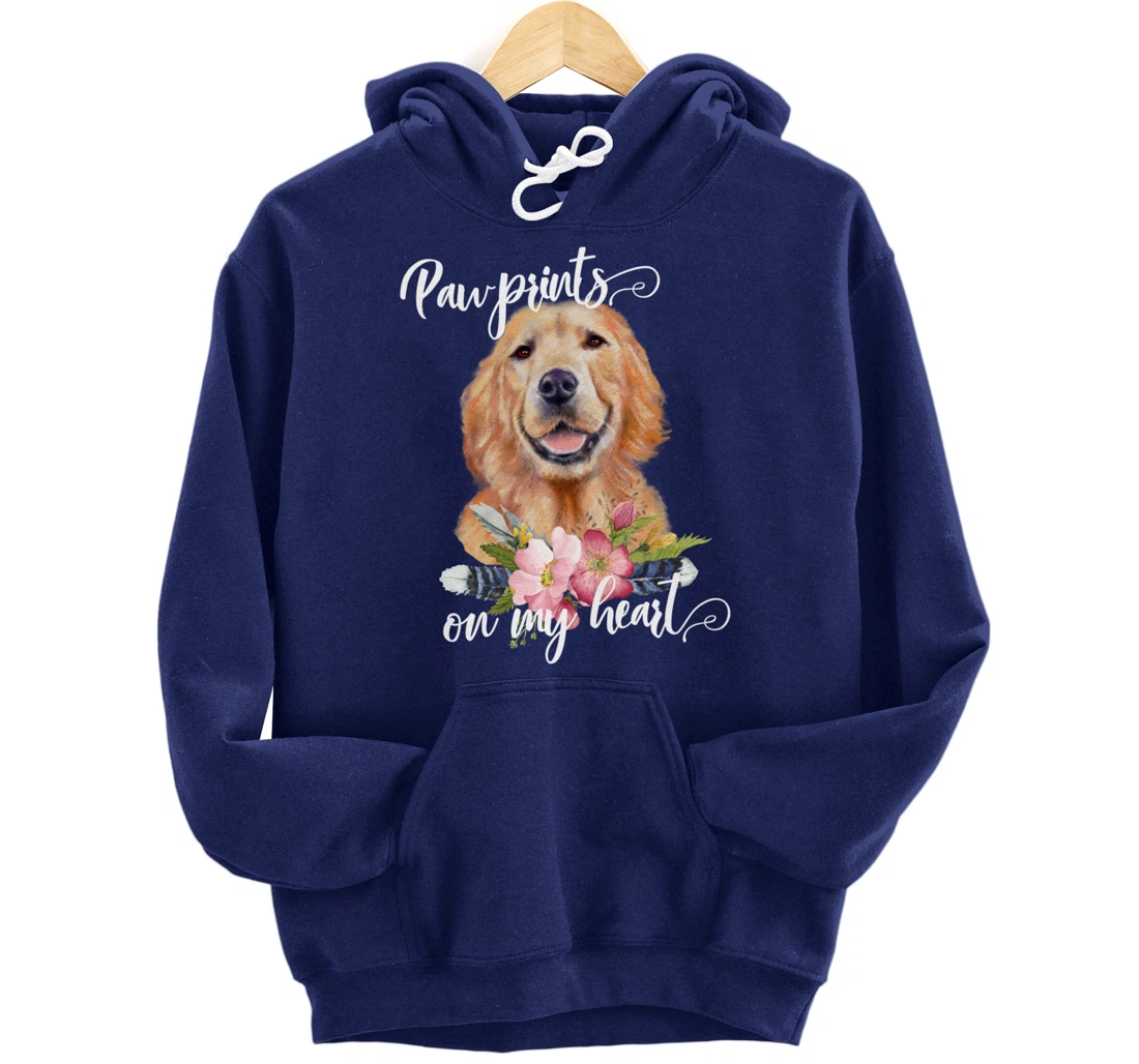 Paw Prints on My Heart Dog Lover Gifts Golden Retriever Pullover Hoodie