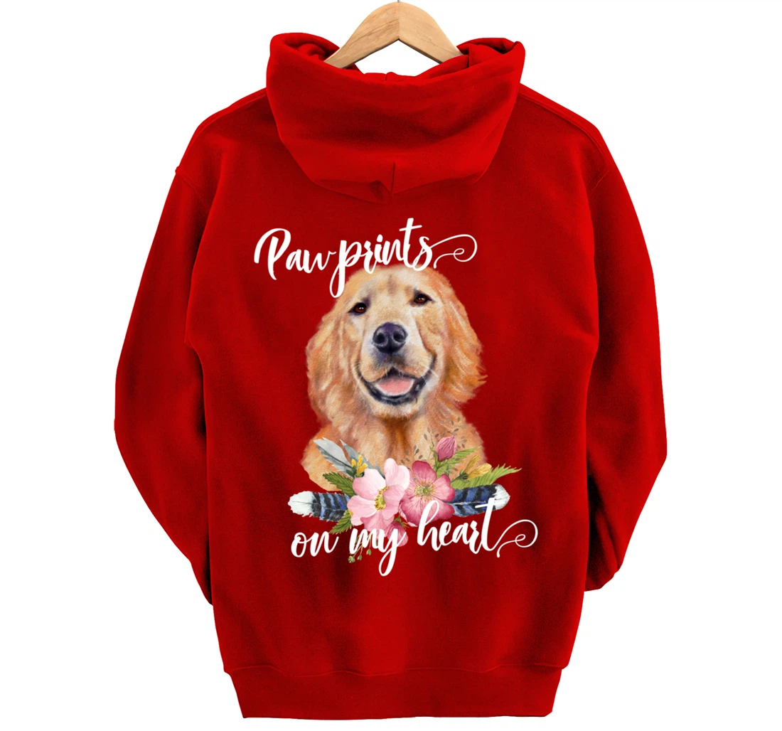 Paw Prints on My Heart Dog Lover Gifts Golden Retriever Pullover Hoodie