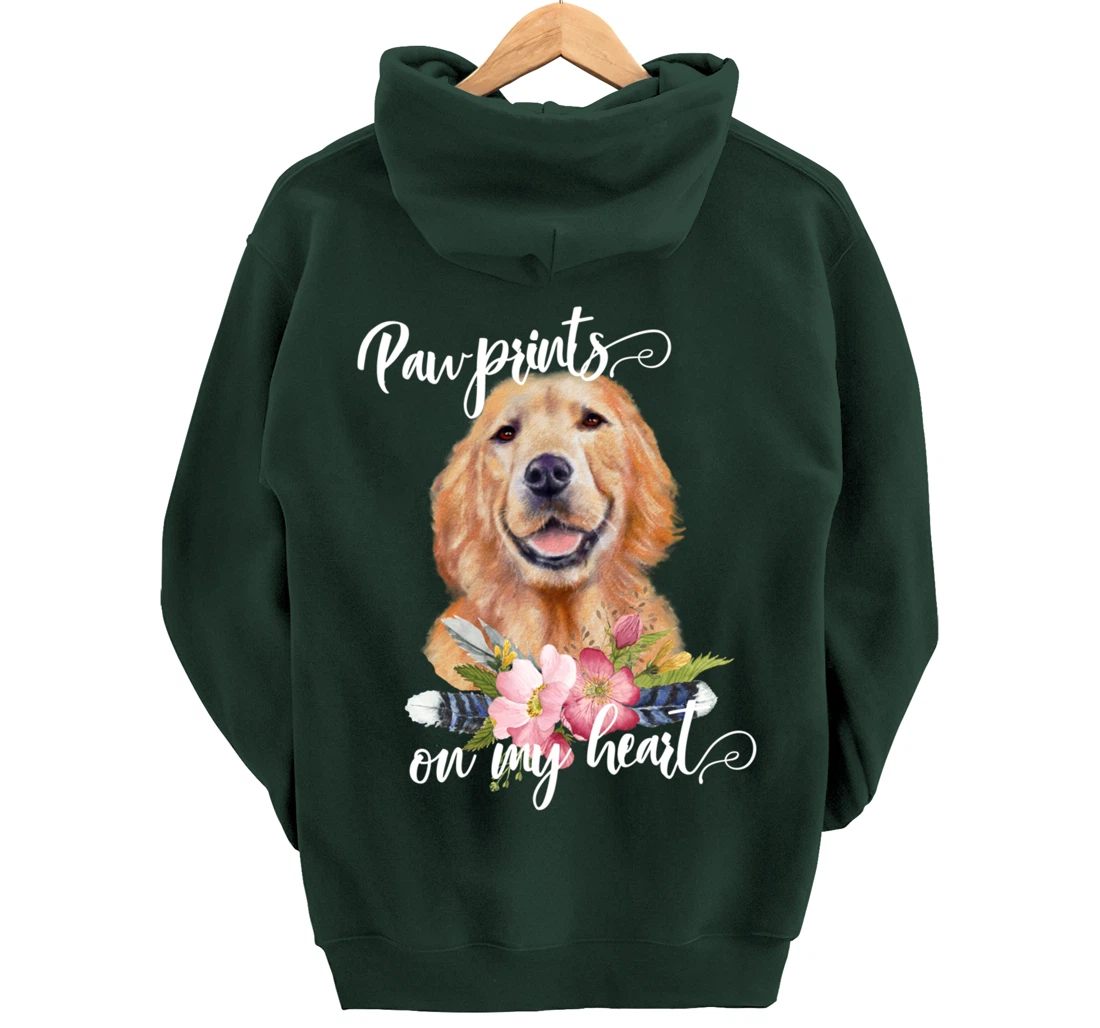 Paw Prints on My Heart Dog Lover Gifts Golden Retriever Pullover Hoodie