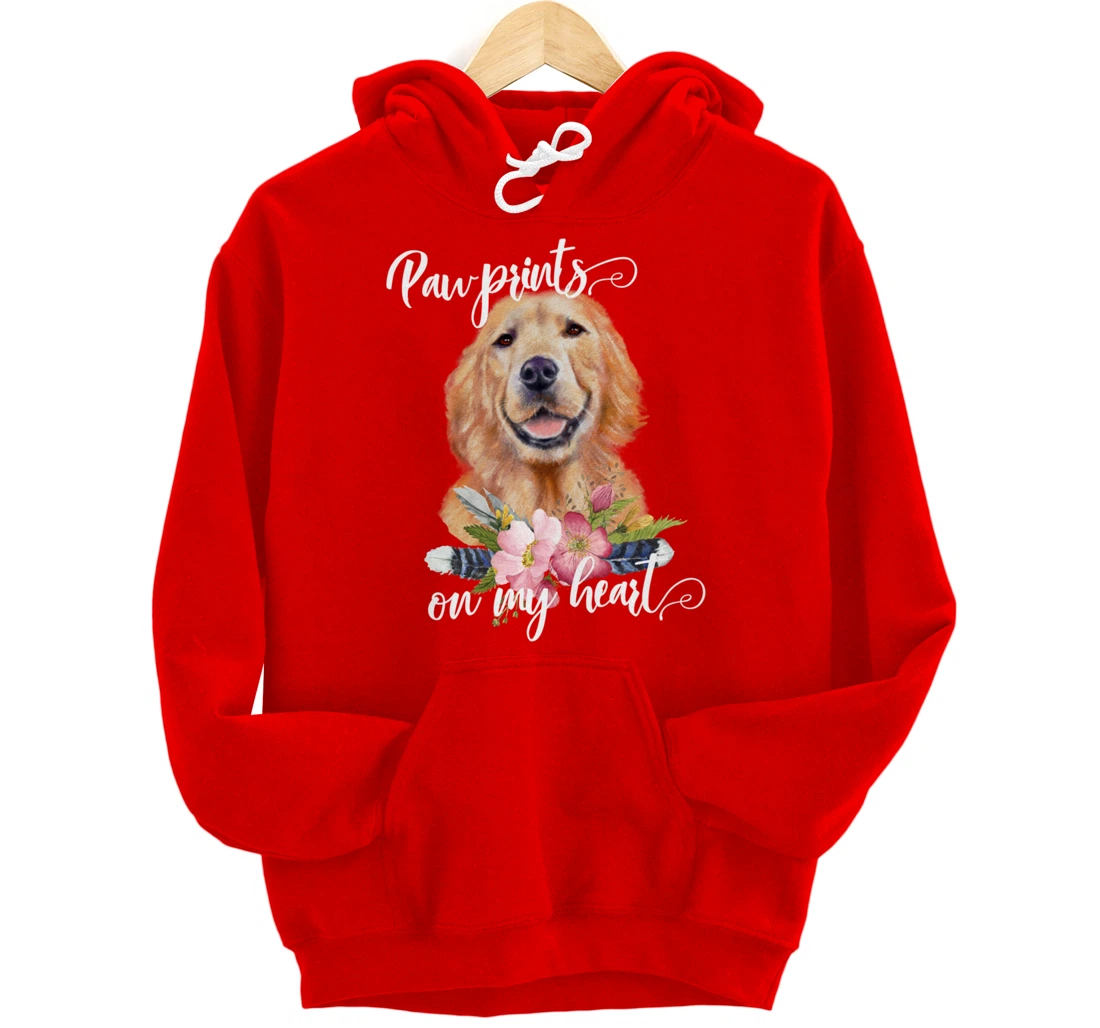 Paw Prints on My Heart Dog Lover Gifts Golden Retriever Pullover Hoodie