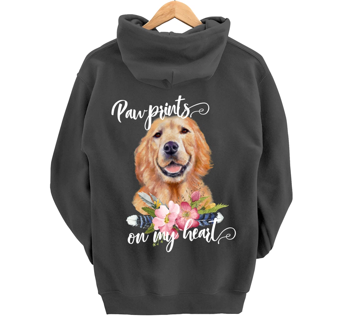 Paw Prints on My Heart Dog Lover Gifts Golden Retriever Pullover Hoodie