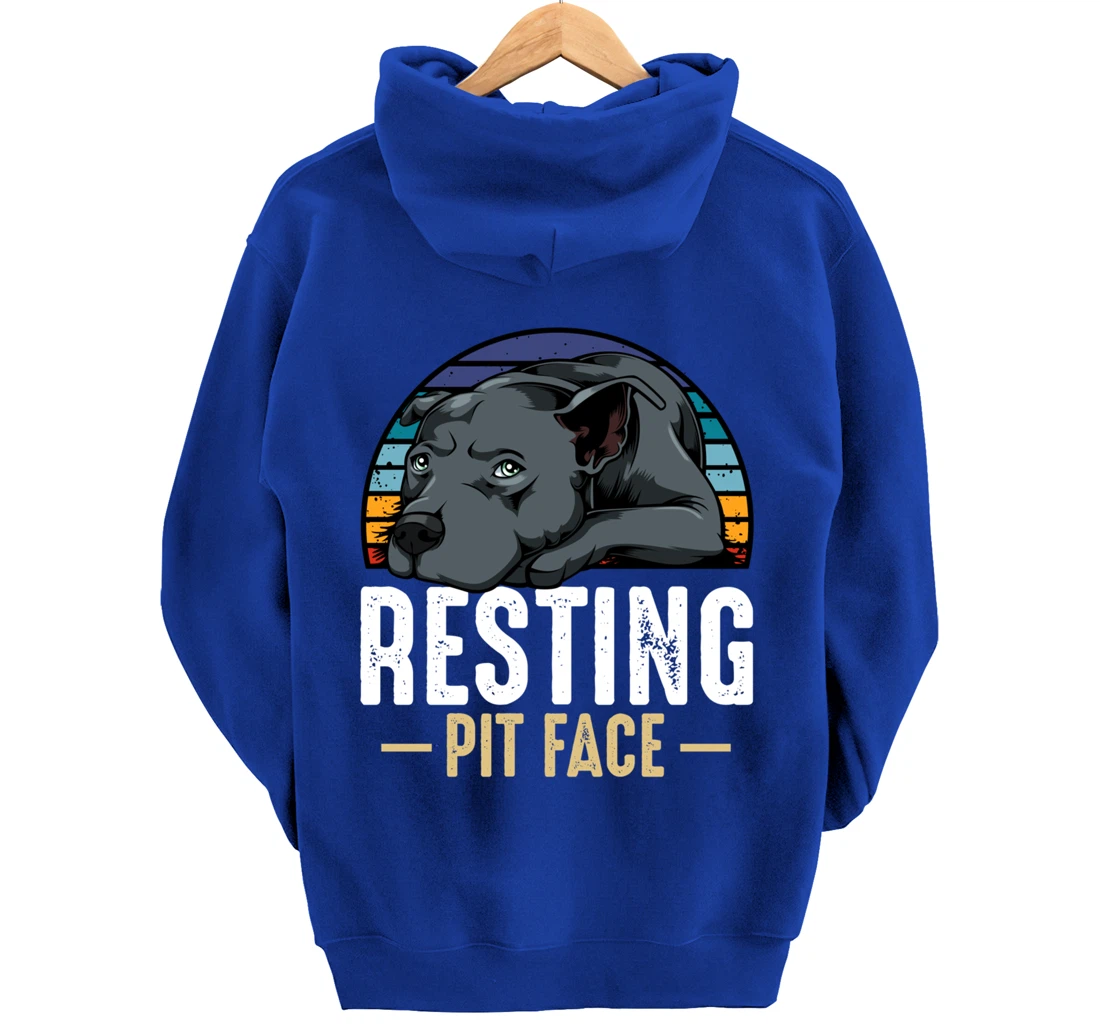 Resting Pit Face Pitbull Funny Cute Dog Pet Animal Lover Pullover Hoodie