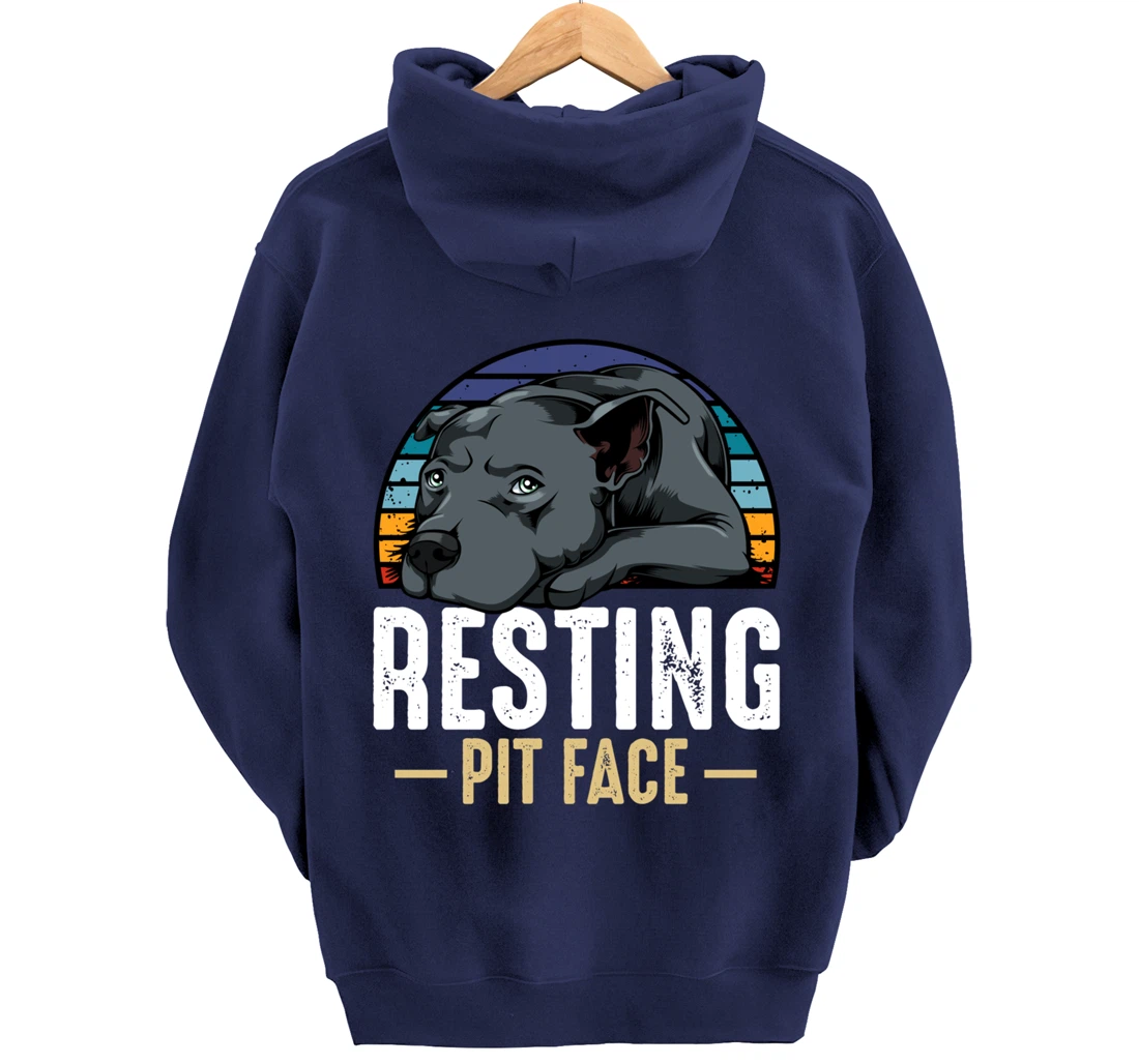 Resting Pit Face Pitbull Funny Cute Dog Pet Animal Lover Pullover Hoodie
