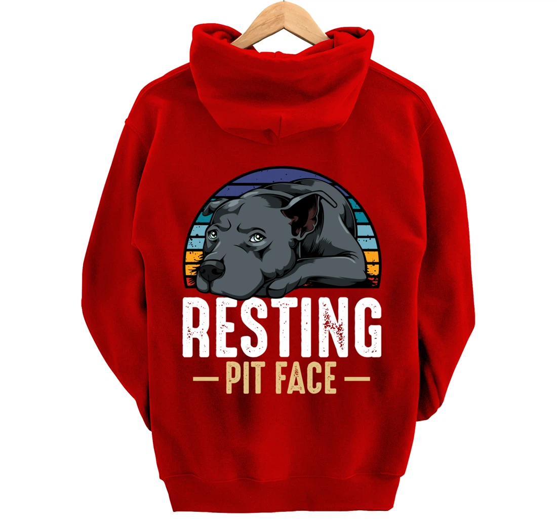 Resting Pit Face Pitbull Funny Cute Dog Pet Animal Lover Pullover Hoodie