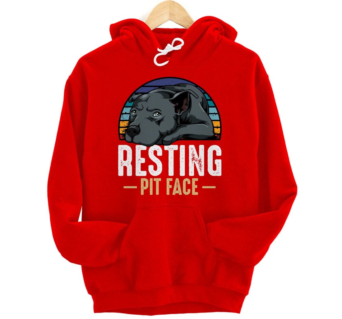 Resting Pit Face Pitbull Funny Cute Dog Pet Animal Lover Pullover Hoodie