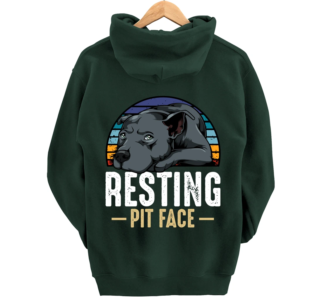 Resting Pit Face Pitbull Funny Cute Dog Pet Animal Lover Pullover Hoodie