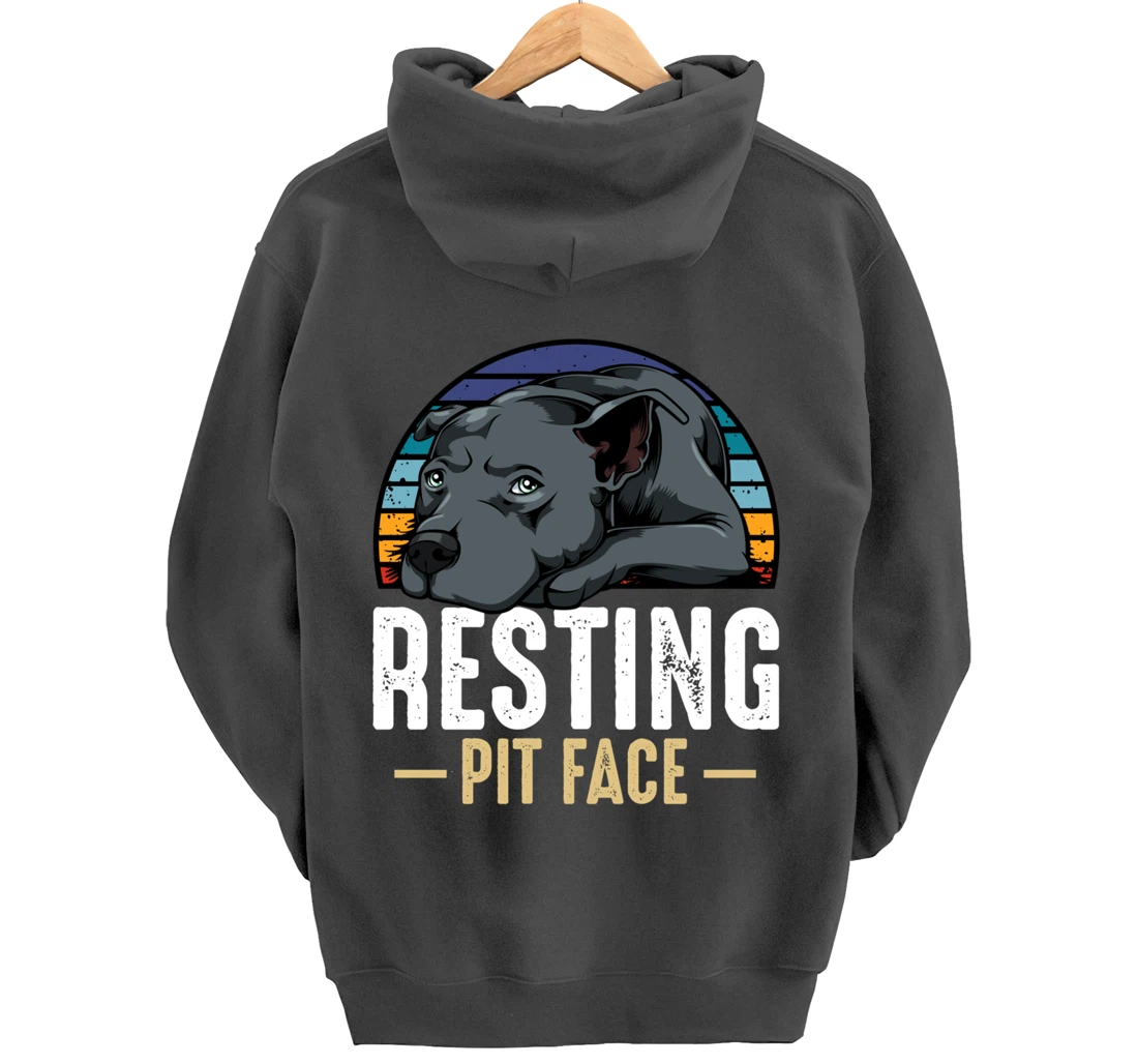 Resting Pit Face Pitbull Funny Cute Dog Pet Animal Lover Pullover Hoodie