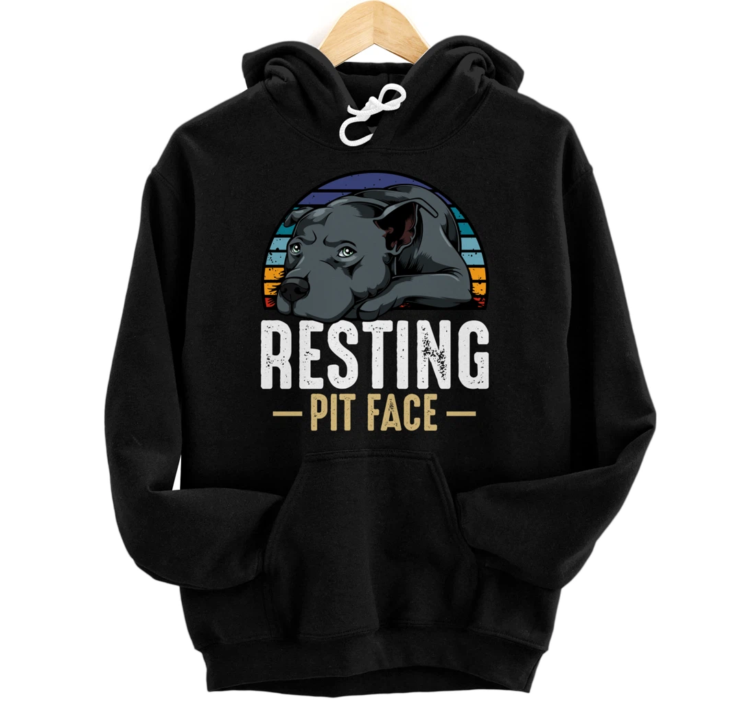 Resting Pit Face Pitbull Funny Cute Dog Pet Animal Lover Pullover Hoodie