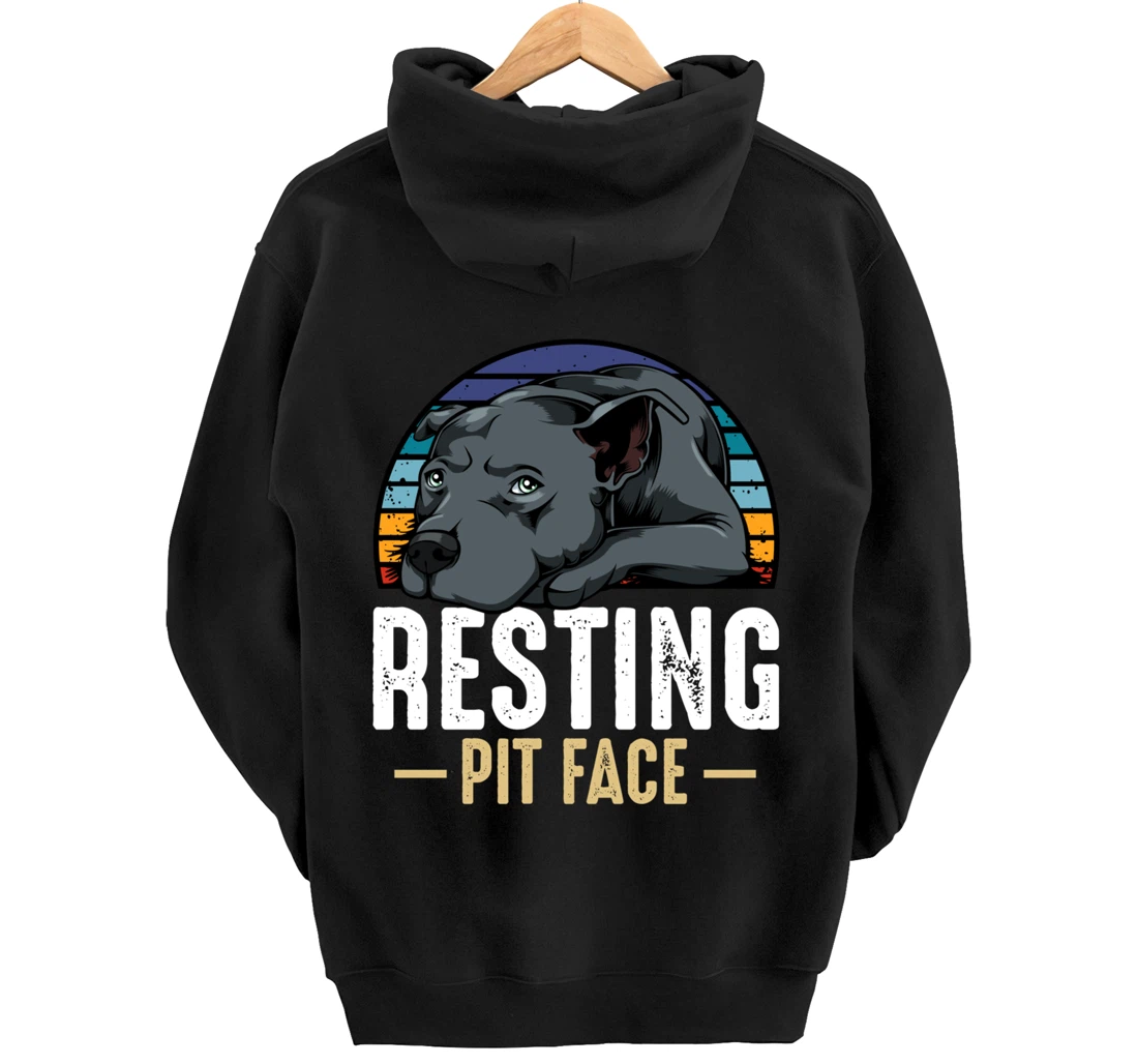 Resting Pit Face Pitbull Funny Cute Dog Pet Animal Lover Pullover Hoodie