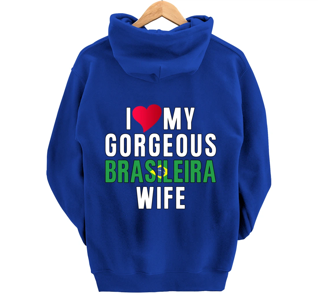 Brazil Flag Camiseta de Brasil I Love My Brasileira Wife Pullover Hoodie