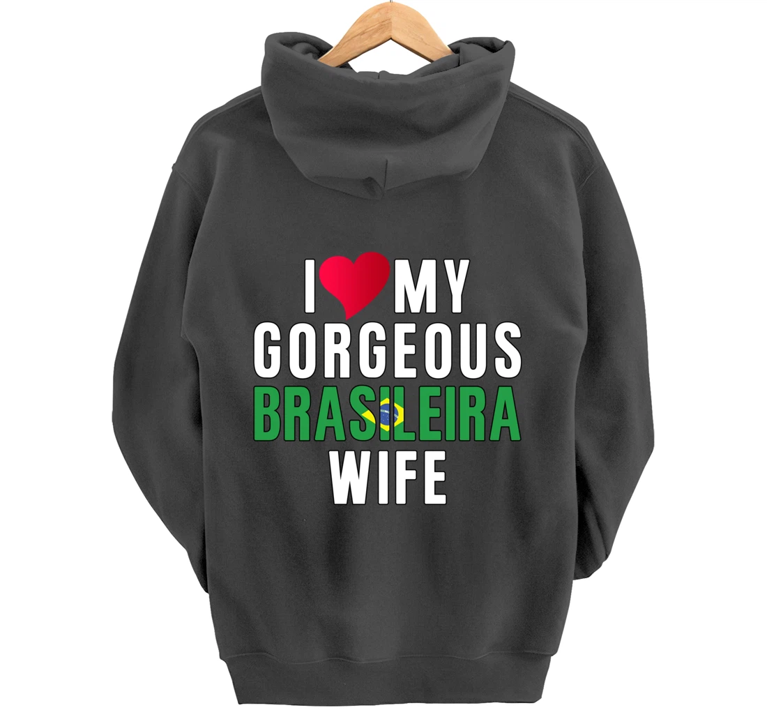 Brazil Flag Camiseta de Brasil I Love My Brasileira Wife Pullover Hoodie