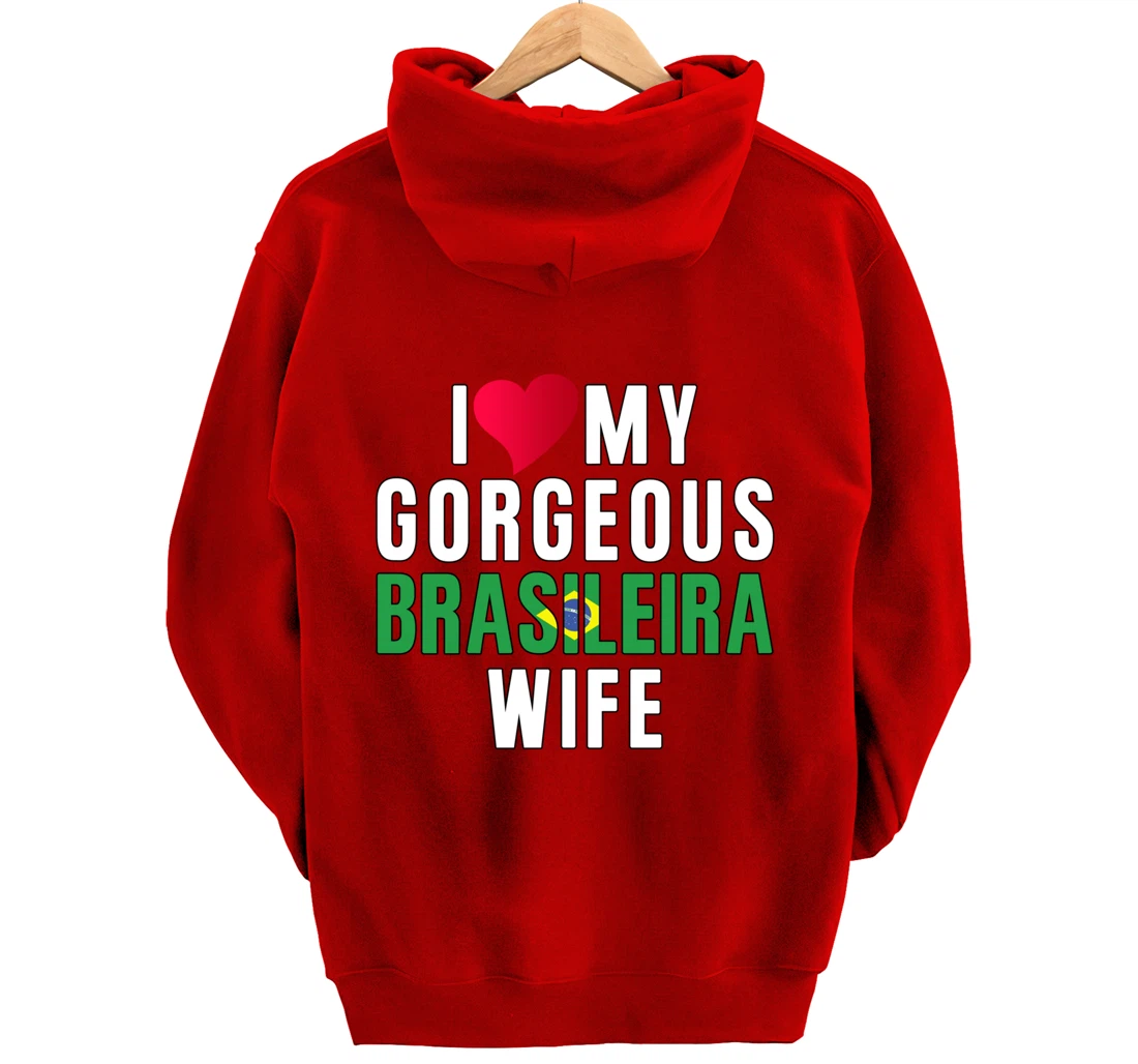 Brazil Flag Camiseta de Brasil I Love My Brasileira Wife Pullover Hoodie