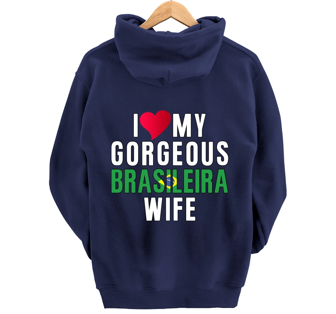 Brazil Flag Camiseta de Brasil I Love My Brasileira Wife Pullover Hoodie