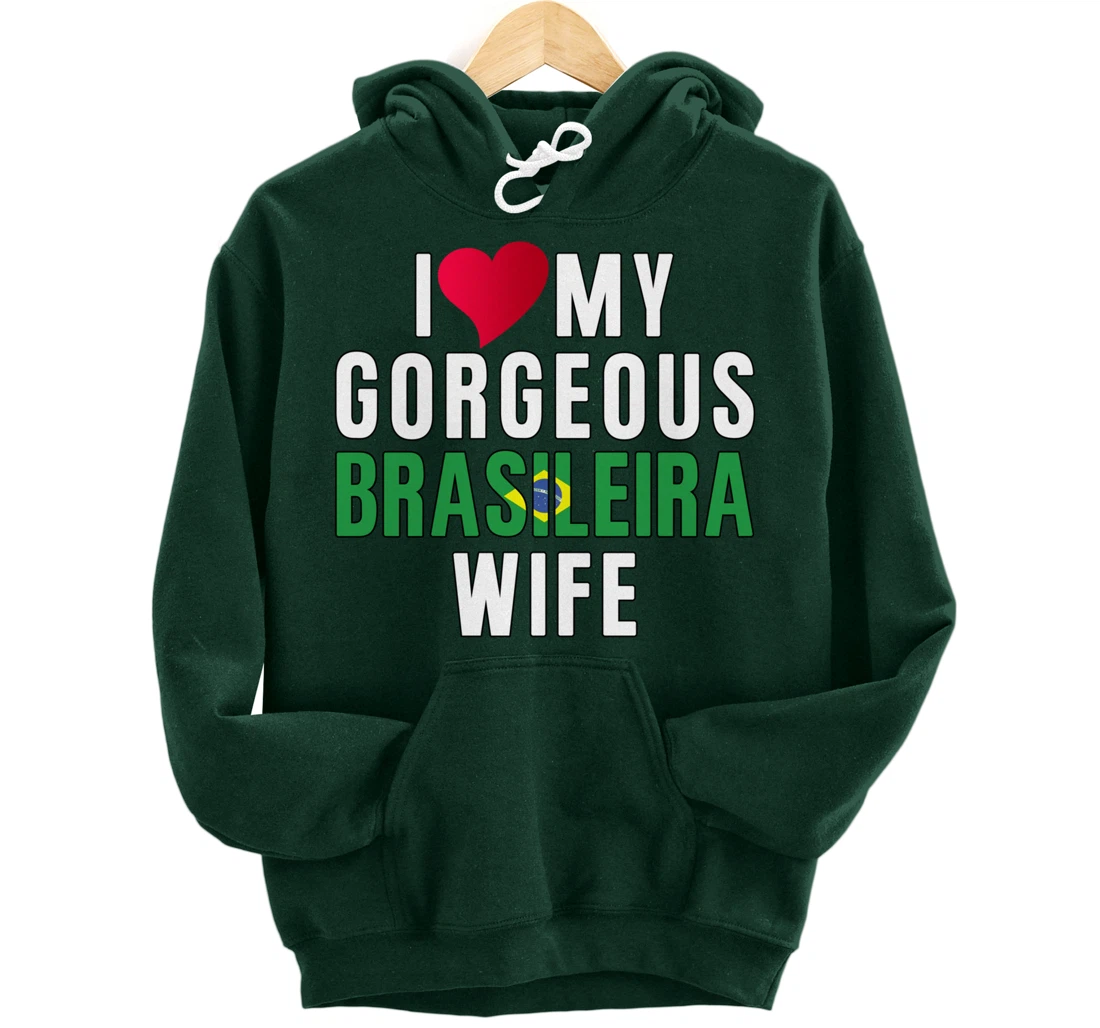 Brazil Flag Camiseta de Brasil I Love My Brasileira Wife Pullover Hoodie