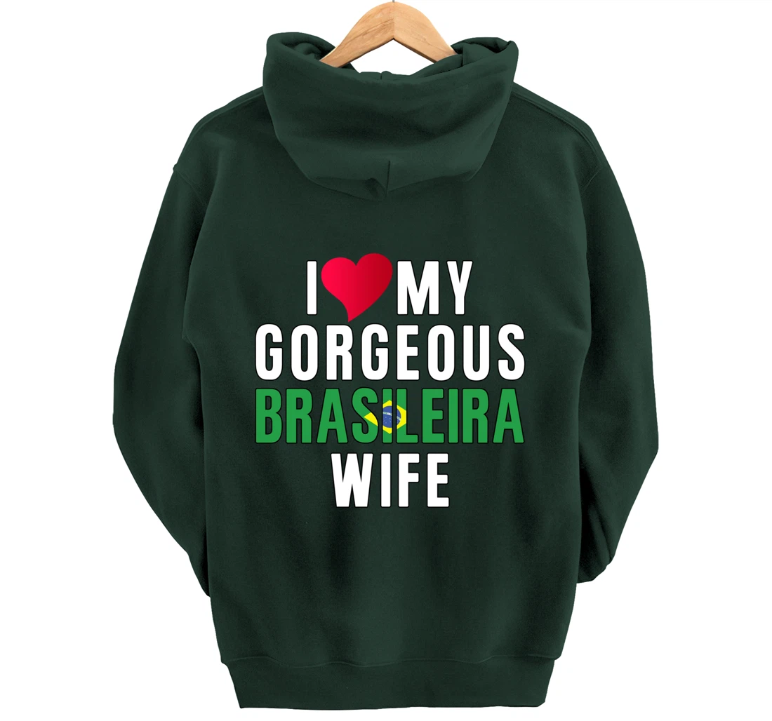 Brazil Flag Camiseta de Brasil I Love My Brasileira Wife Pullover Hoodie