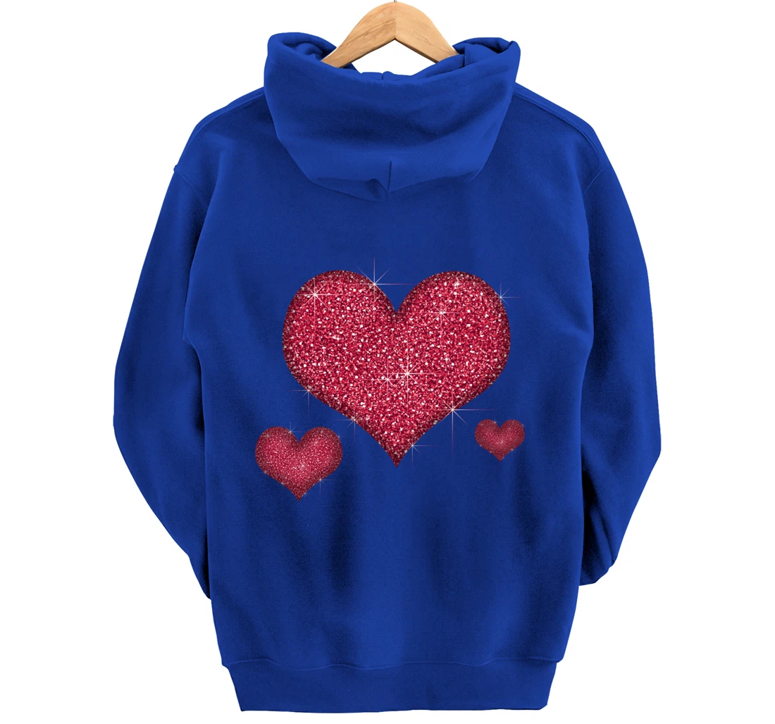 Red Heart Valentine's Day Cool Sparkle Heart Pullover Hoodie
