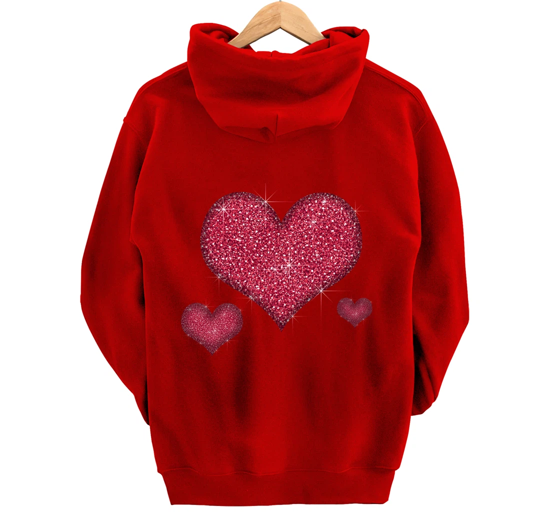 Red Heart Valentine's Day Cool Sparkle Heart Pullover Hoodie