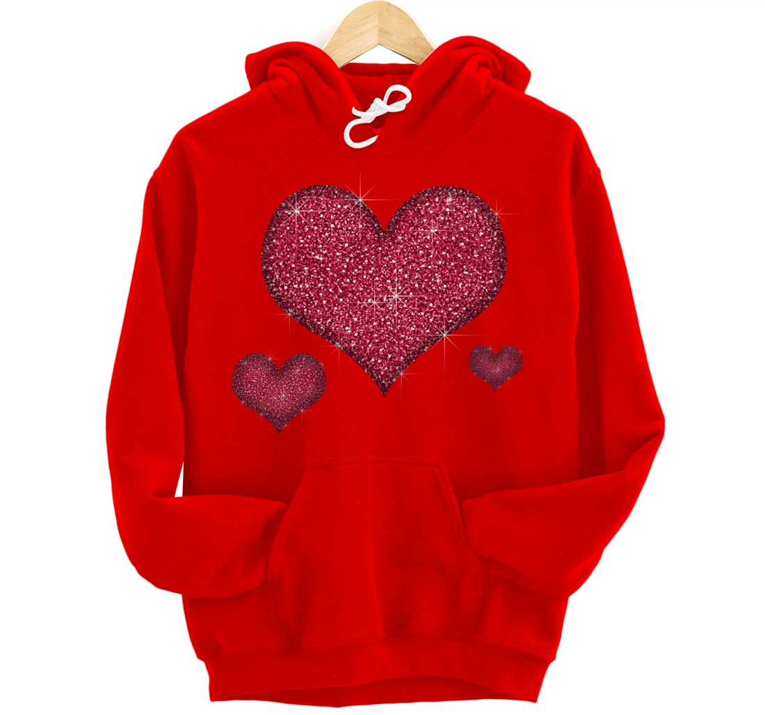 Red Heart Valentine's Day Cool Sparkle Heart Pullover Hoodie